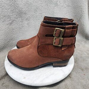 Sorel Shoes Womens Size 6.5 Brown Suede Double Buckle Side Zip Ankle Boots *GUC*